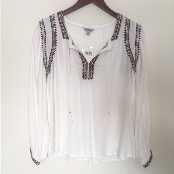Lucky Brand Embroidered Peasant Blouse - Picture 2 of 8